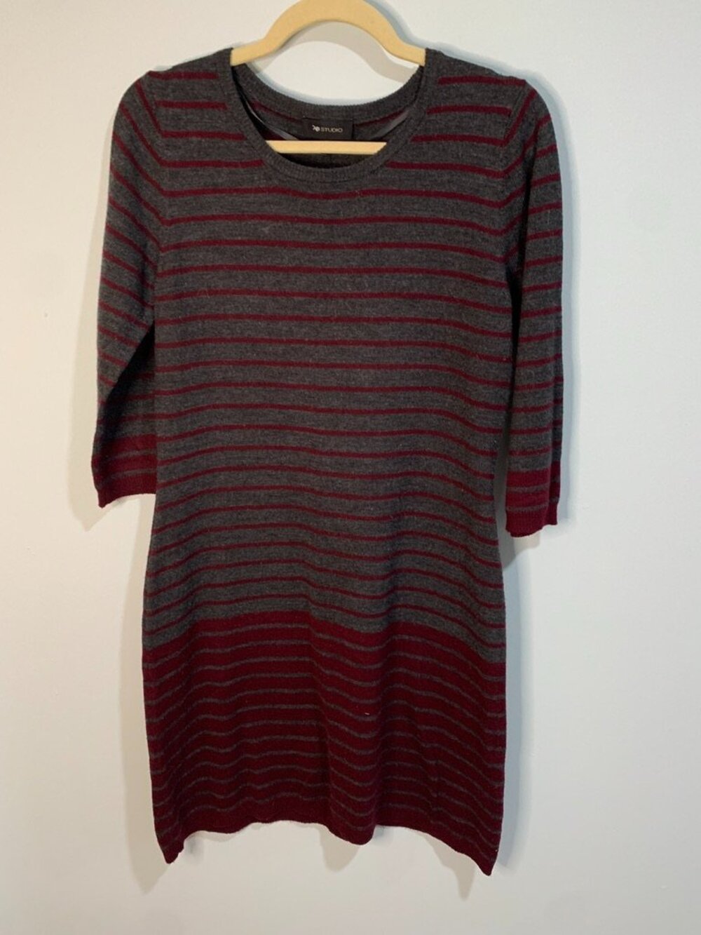 AB Studio Striped Sweater Dress Gray Red 3/4 Sleeve Size M